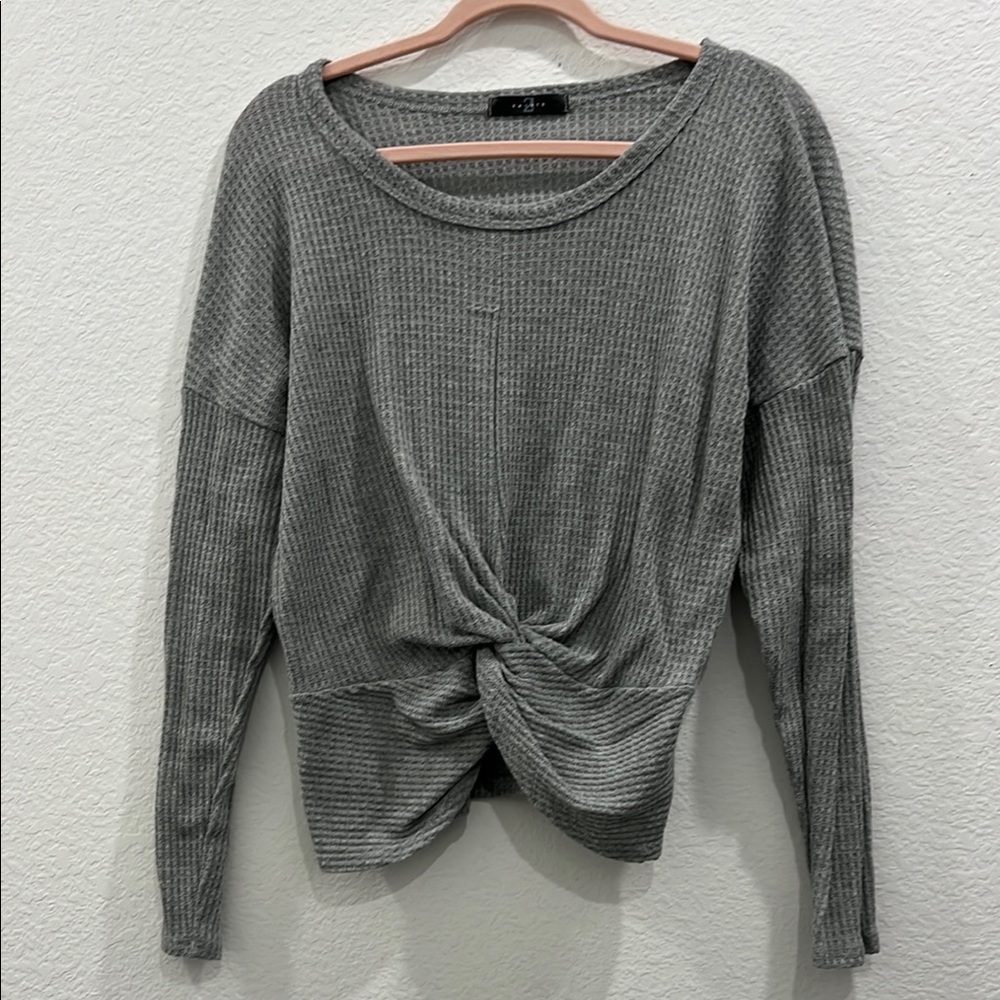 21 SAINTS Gray Tie Front Long Sleeveless Women’s Top Large